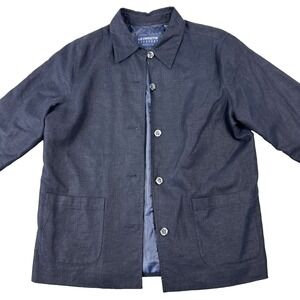 Liz Claiborne 8P Jacket Linen Blend Chore Style Navy‎ Blue Minimalist Neutral